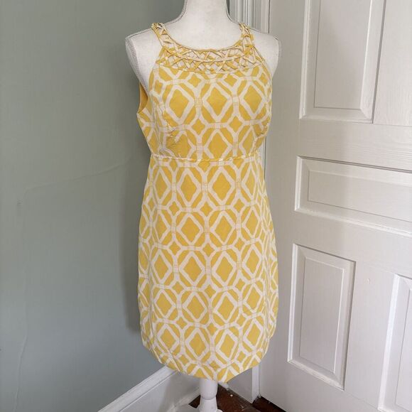 Lilly Pulitzer Jacqueline Dress Size 8 Yellow White Shift Silk Blend Sun Dress - Picture 1 of 7